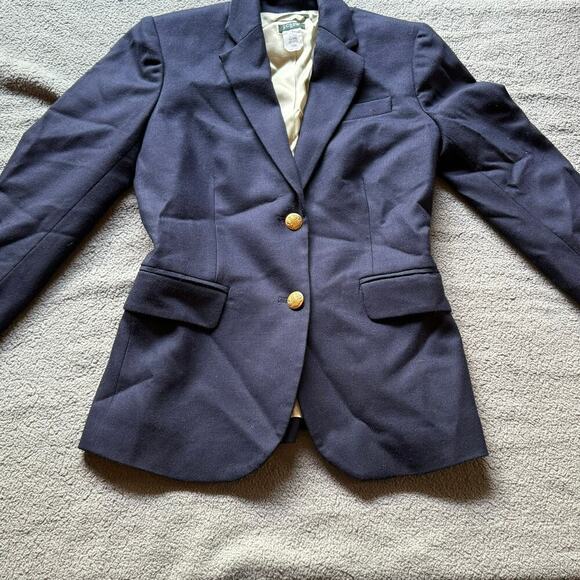 J Crew SchoolBoy Blazer Navy Blue Wool Gold Button Jacket Preppy SZ 0 - Picture 2 of 12
